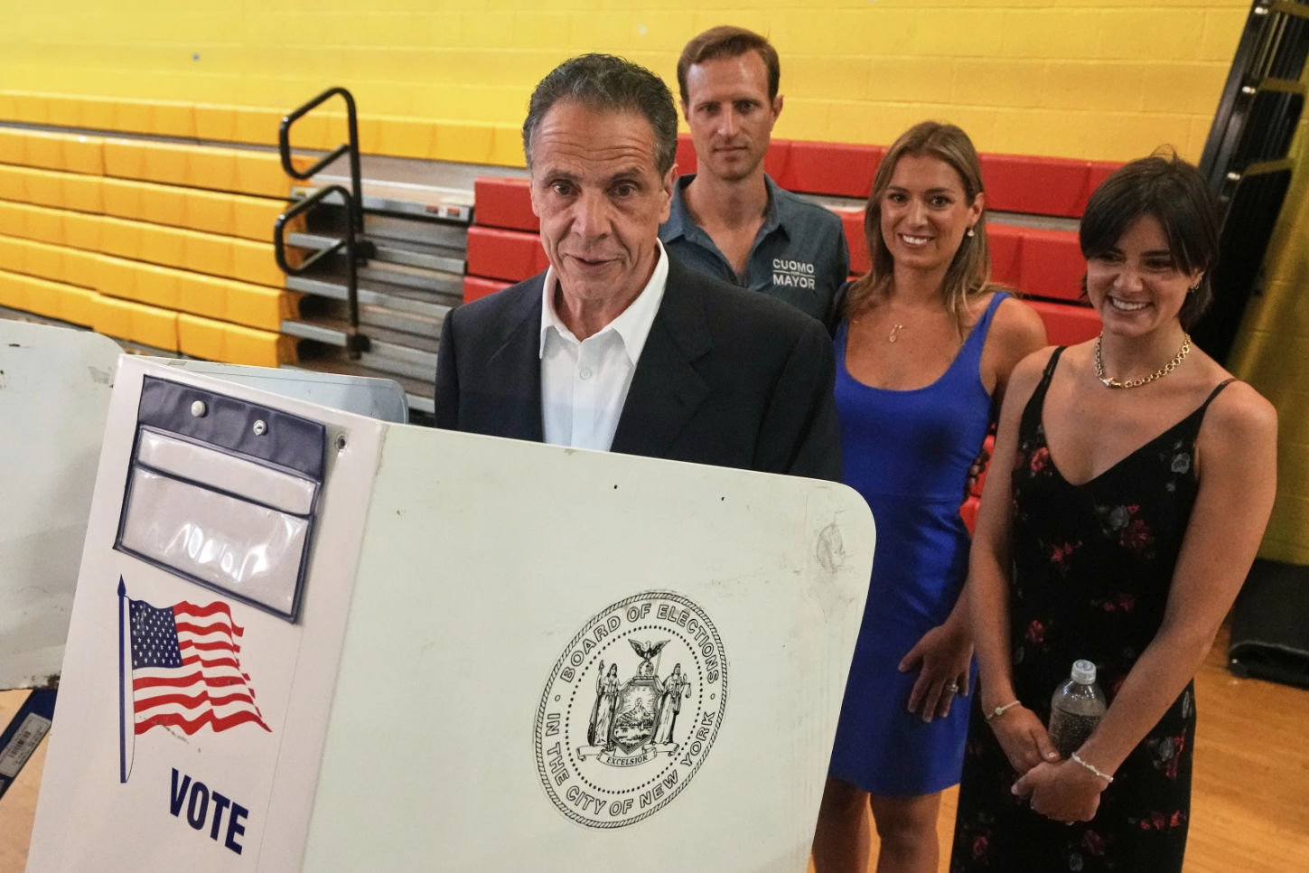Andrew Cuomo speaking at podium in New York City campaign event