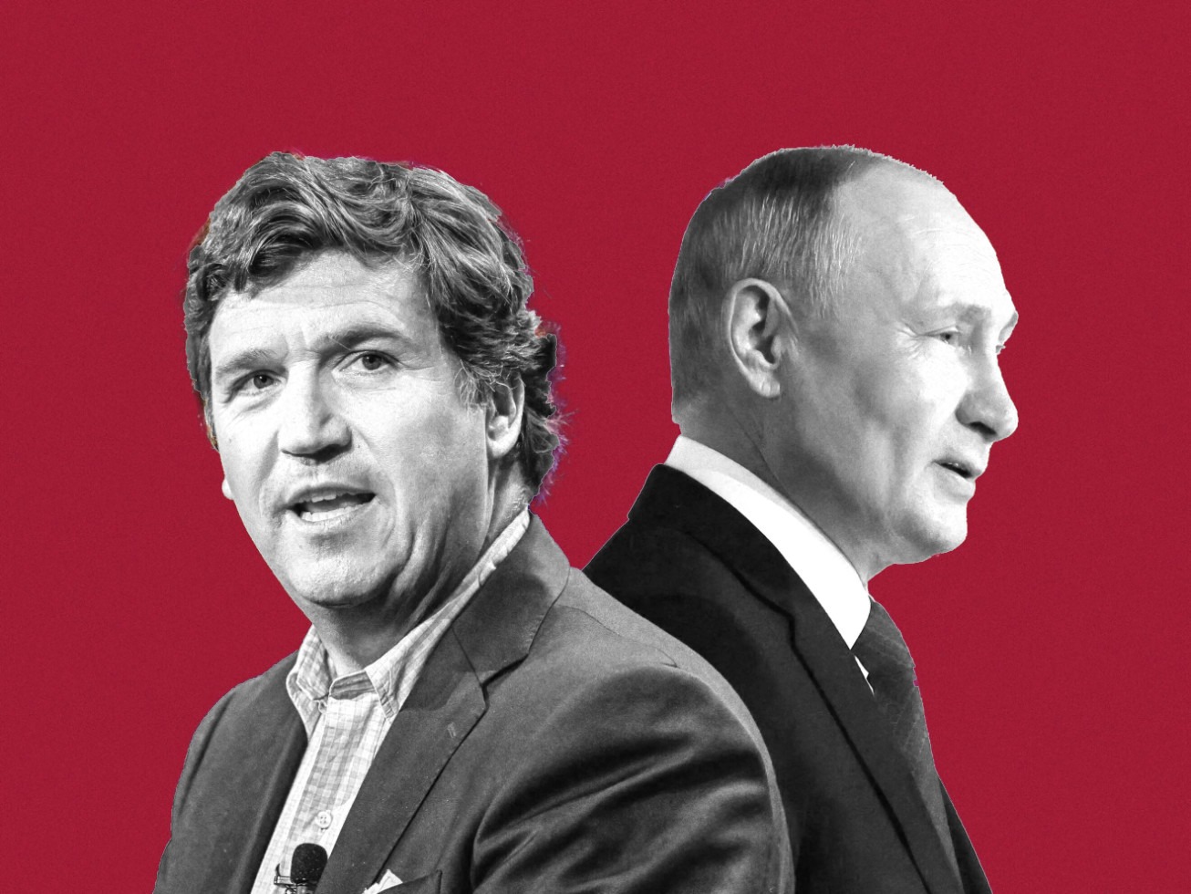 Tucker Carlson and Vladimir Putin seated together in formal meeting