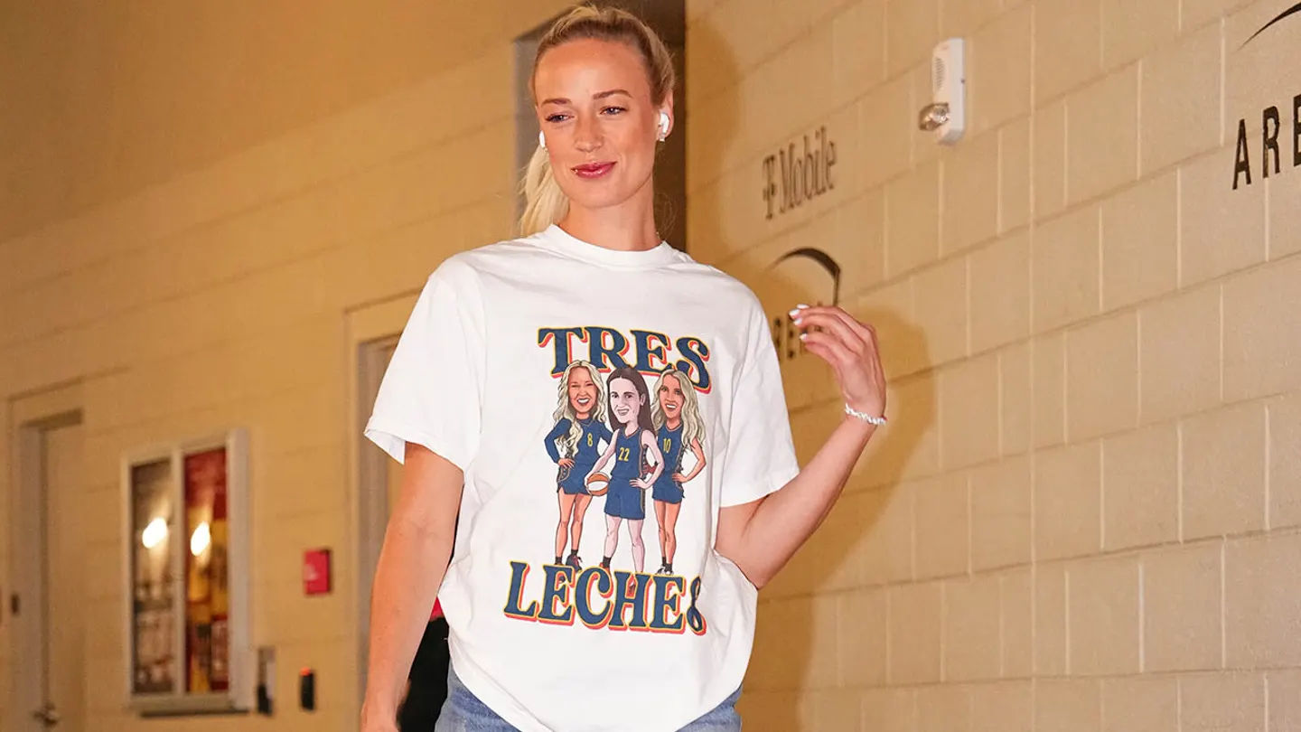 Sophie Cunningham wearing “Tres Leches” shirt