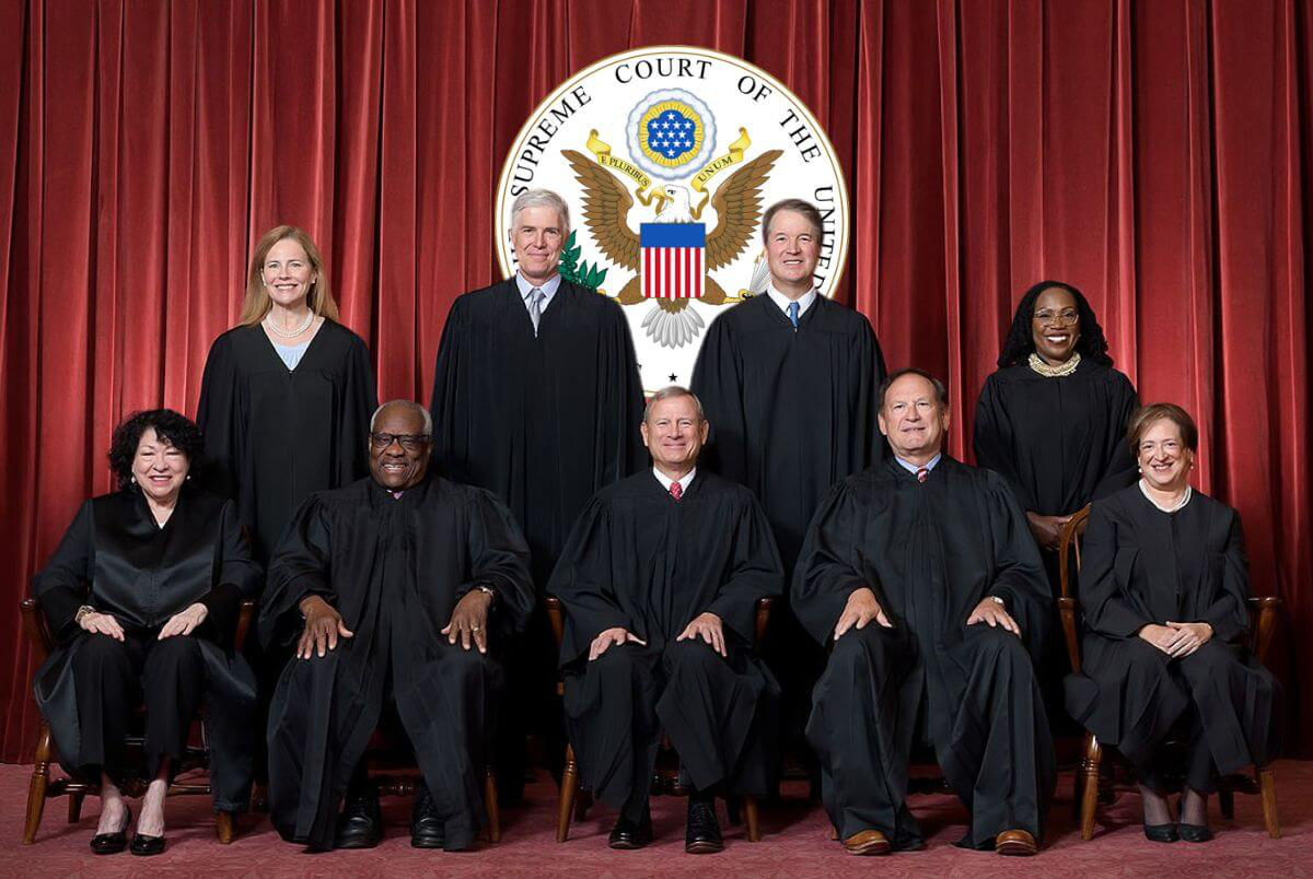 Nine Supreme Court justices, dressed like Hogwarts faculty, prepare to overrule lunch