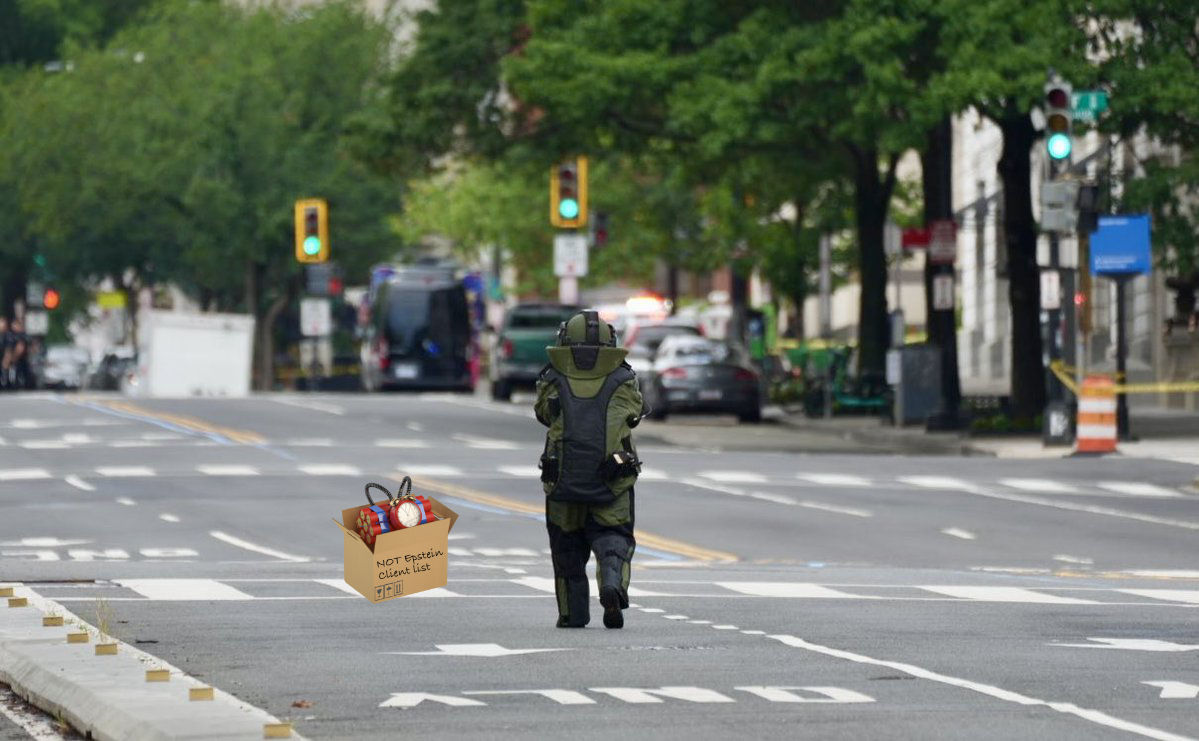 Bomb squad technician approaches suspicious package outside the White House