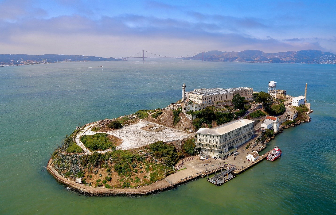Aerial view of Alcatraz Island in San Francisco Bay