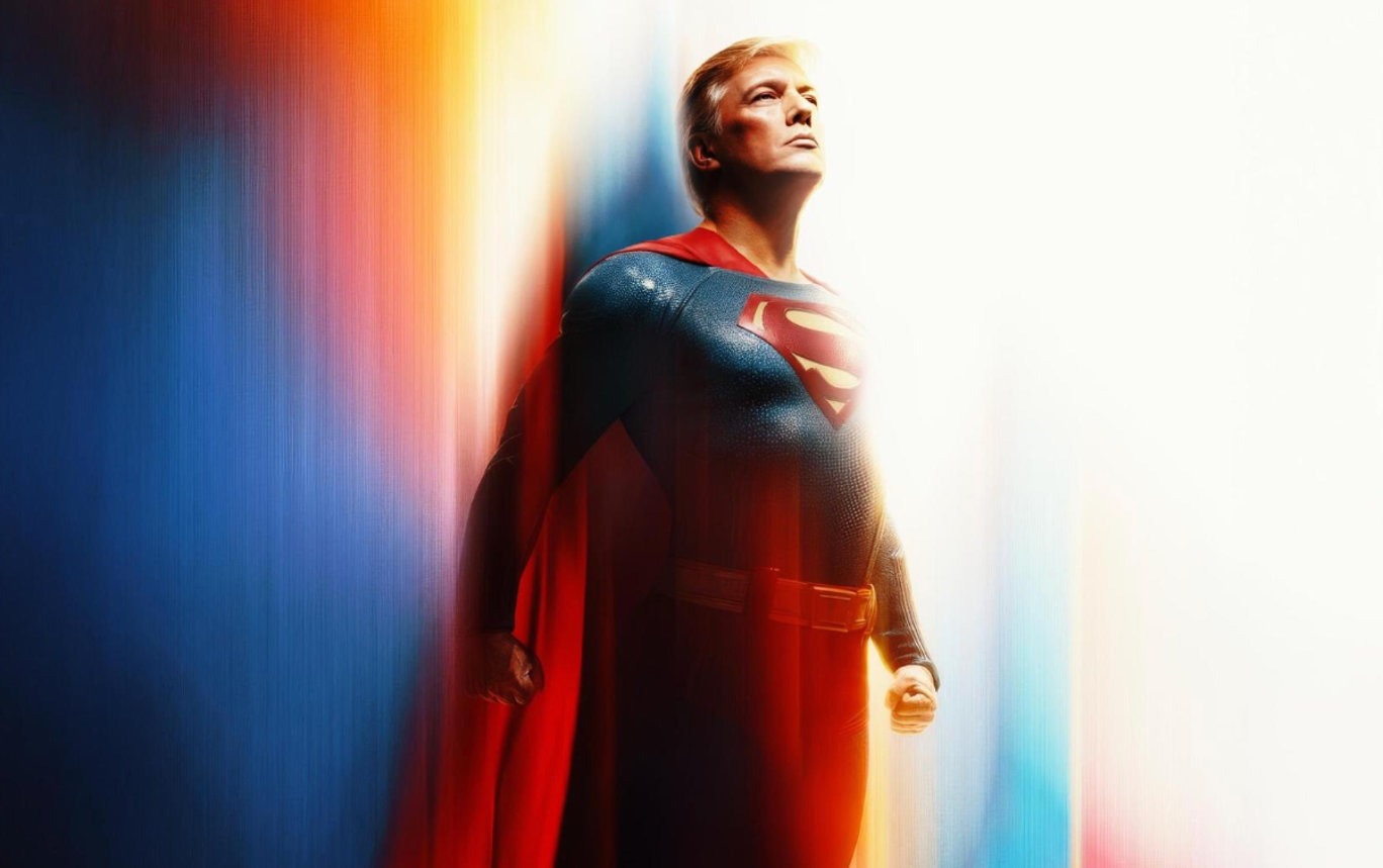Donald Trump in a digitally edited Superman costume