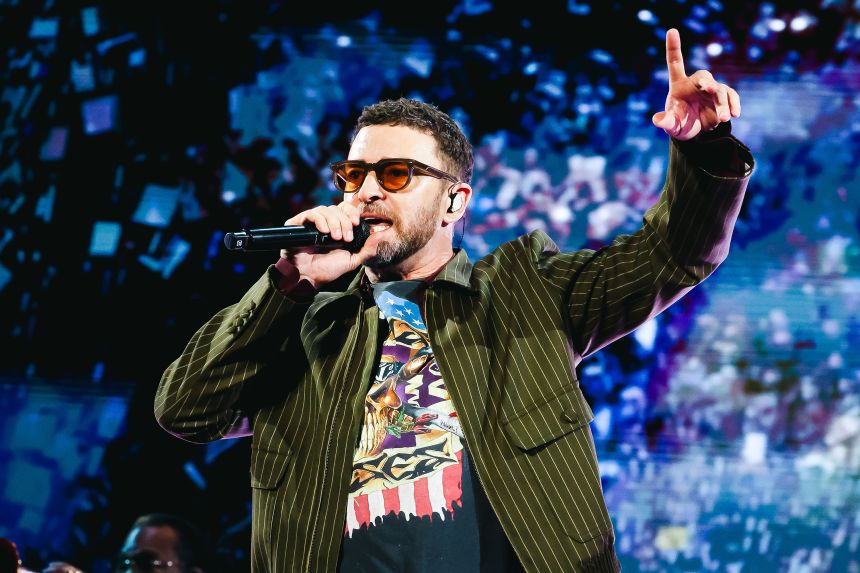 Timberlake performs on stage during tour
