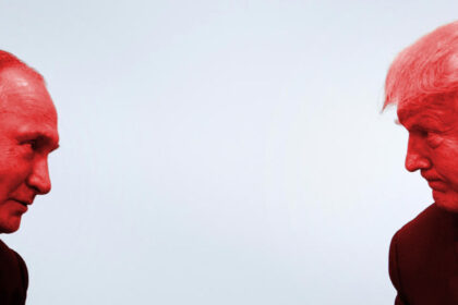 Vladimir Putin and Donald Trump facing each other during a meeting.