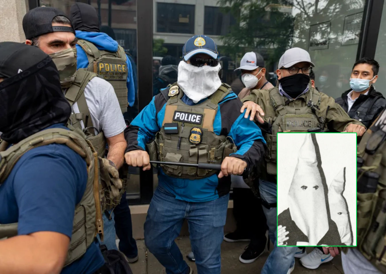 ICE officers with masked faces in street operation during mass recruitment efforts