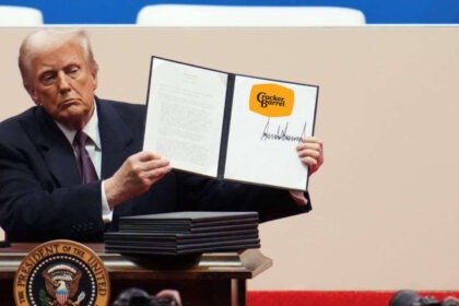 Donald Trump showing a signed EO.