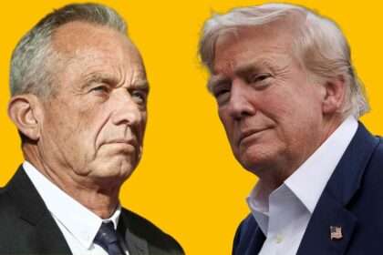 Donald Trump and Robert F. Kennedy Jr. standing against yellow background