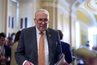 Senator Chuck Schumer speaks to reporters in the U.S. Capitol as Congress faces a government funding deadline.